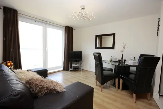 Open plan living area with Sky TV