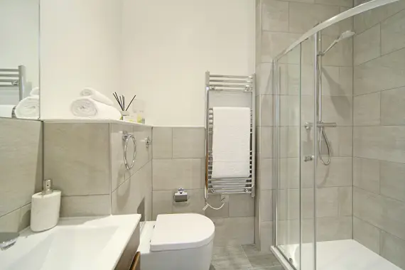 A modern walk in shower room