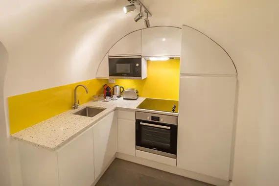 A sleek fully equipped kitchen