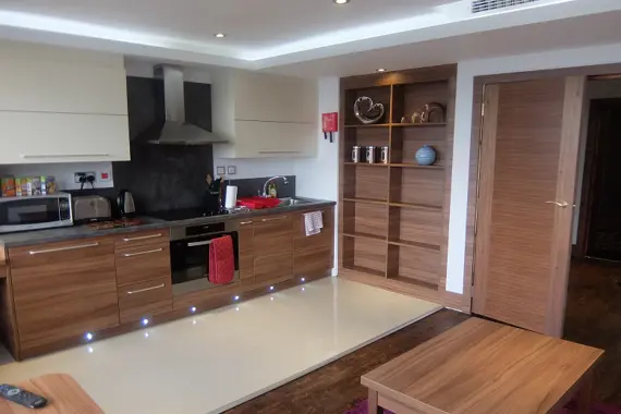 A bright kitchen in Watford Apartments