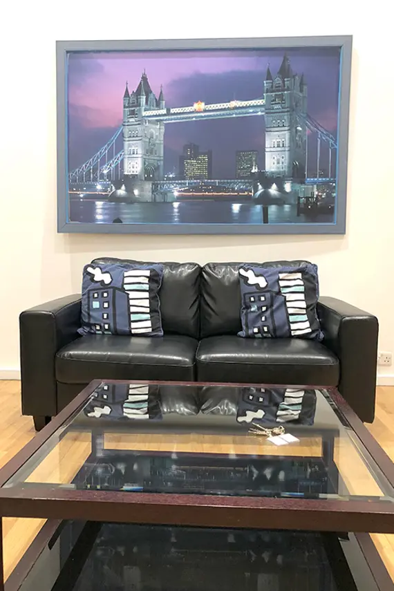 Beautiful decorations and a comfortable sofa