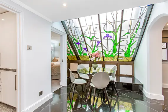 Absolutely captivating stained glass artwork in a two bedroom standard