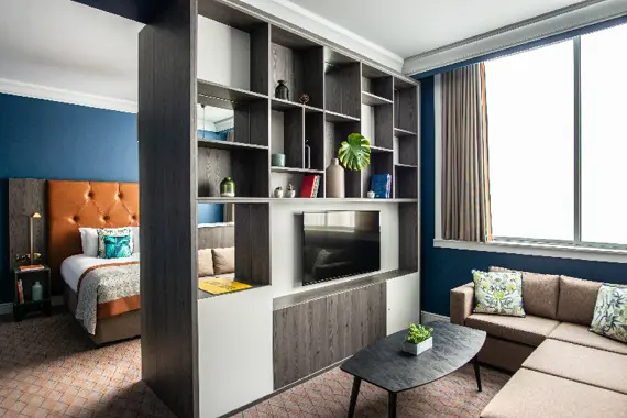 Open plan living room and bedroom