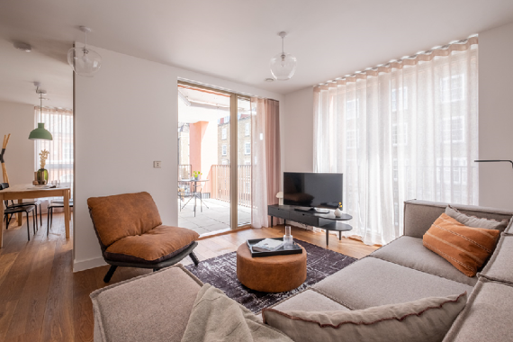 A spacious and bright lounge area with views