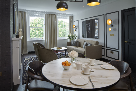 A spacious and bright lounge area with views