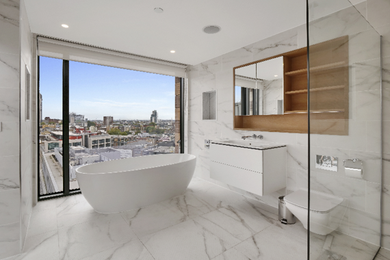 Standing tub in this snazzy three bedroom penthouse