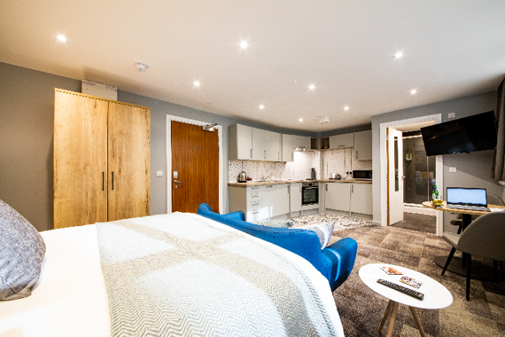 A spacious studio apartment