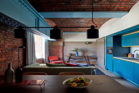 Elegant open plan one bedroom kitchen and livingroom