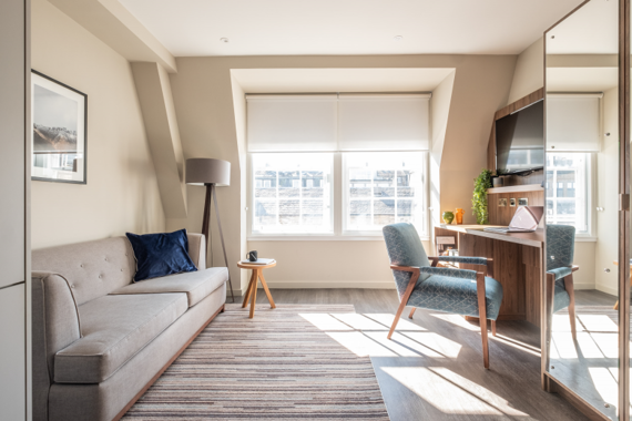 Light and modern livingroom at premium one bedroom