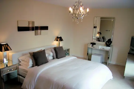 A modern, comfortable bedroom at Century Wharf