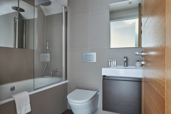 Relax in this serene bathroom