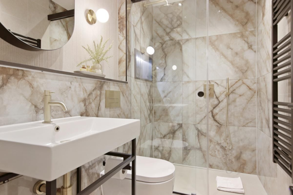  Shower area that is spotless and gleaming