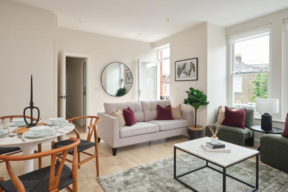 Modern and airy living room, filled with natural light and stylish decor