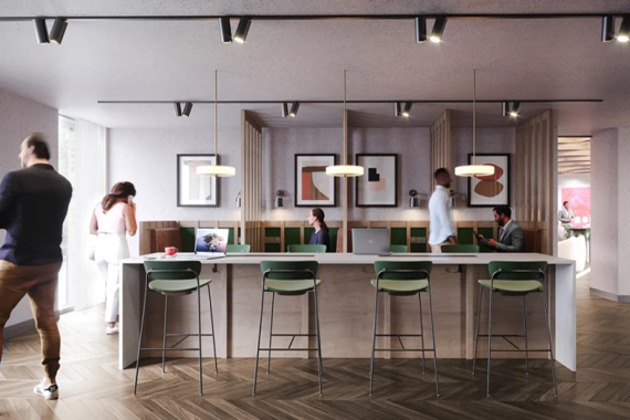 Relaxing co-working space featuring plush seating and a serene ambiance