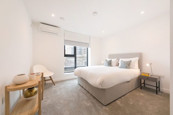 A typical trendy and modern bedroom