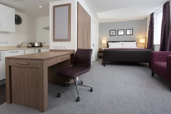 A typical bright and modern studio bedroom at Staybridge Birmingham