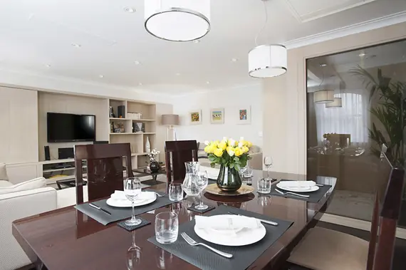 The open plan living and dining area at Claverly Court