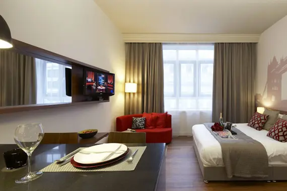 A bright, light studio apartment