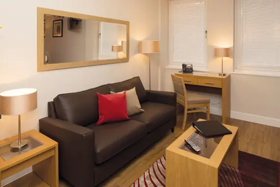 The living area in a studio apartment