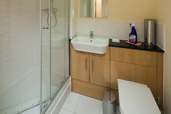 A clean, spacious shower room