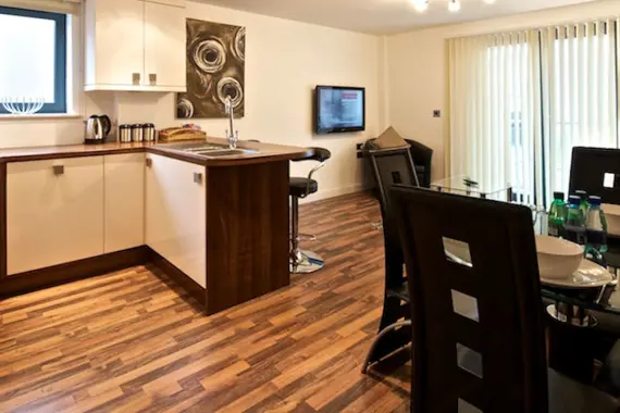A spacious, light kitchen and dining area