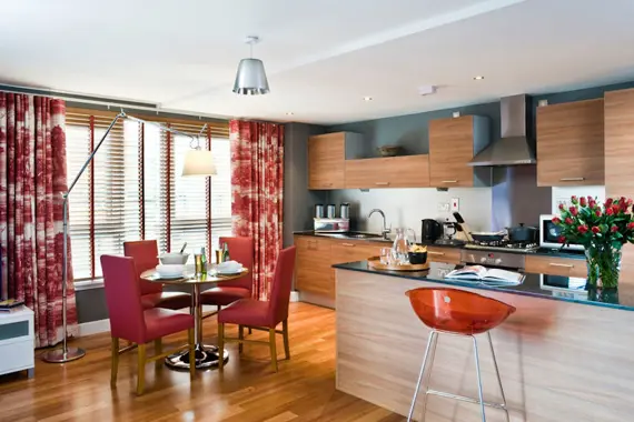 A chic open-plan kitchen and dining area