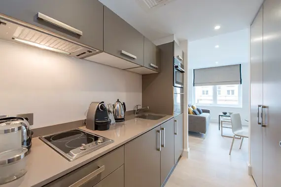 The well equipped, modern kitchen in a studio suite