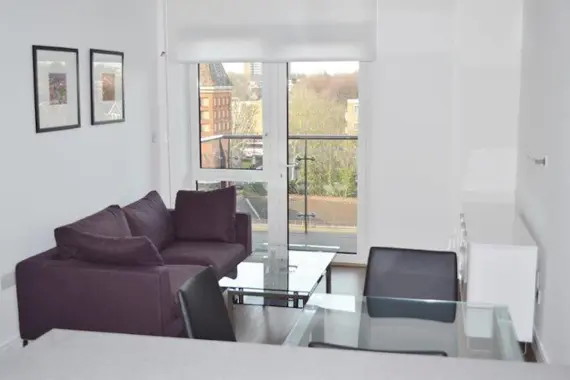 A typical bright and comfortable living area at Dickens Yard
