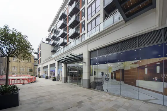 The outside view of the building at Dickens Yard