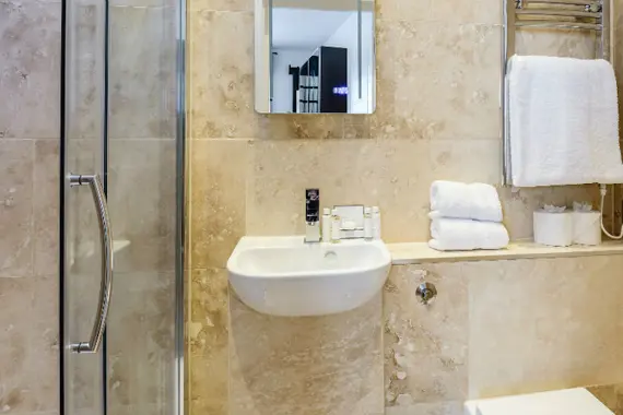 A stunning bathroom in a studio apartment