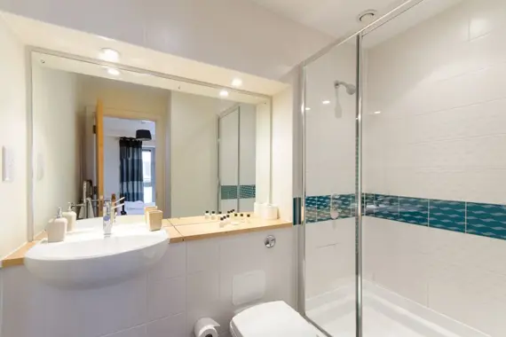 A bright, clean shower room