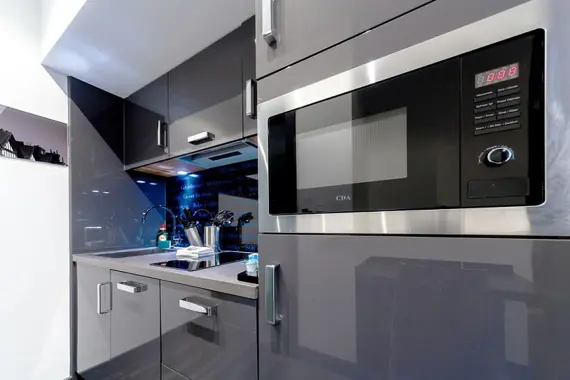 The kitchens are sleek and fully equipped